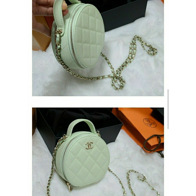 CHANEL 頂部手柄圓形包 魚子醬金箔薄荷鈴鼓包 盒子包-4