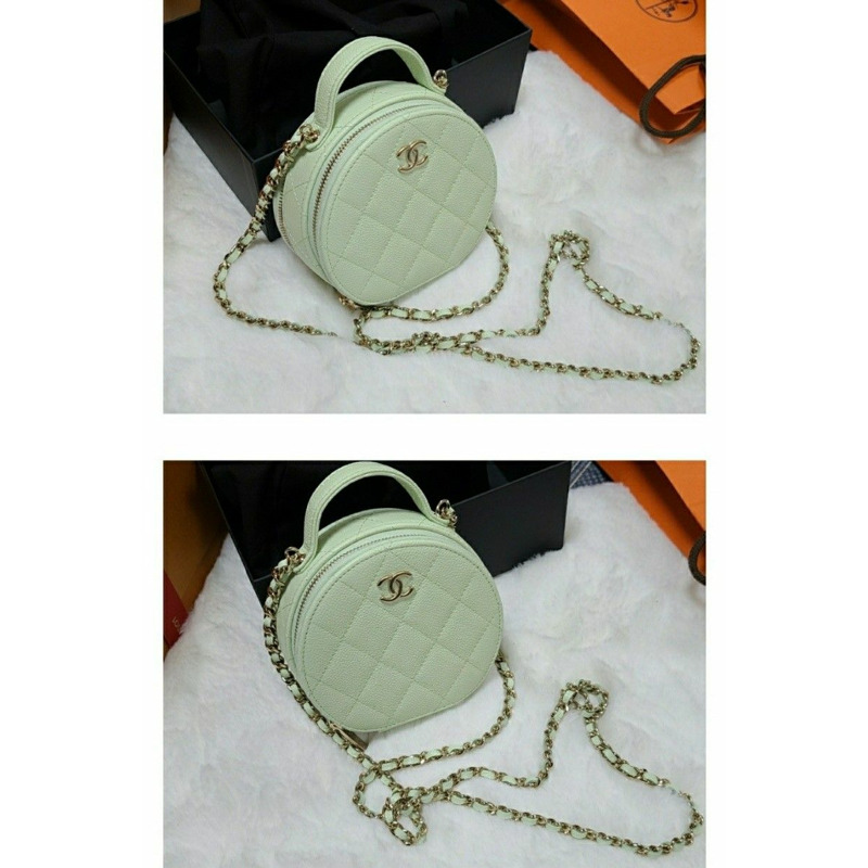 CHANEL 頂部手柄圓形包 魚子醬金箔薄荷鈴鼓包 盒子包-5