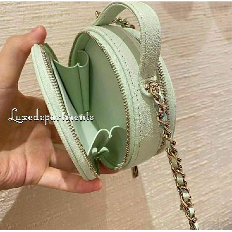 CHANEL 頂部手柄圓形包 魚子醬金箔薄荷鈴鼓包 盒子包-6