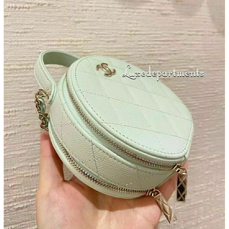 CHANEL 頂部手柄圓形包 魚子醬金箔薄荷鈴鼓包 盒子包-9