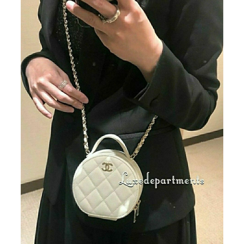 CHANEL 頂部手柄圓形包 魚子醬金箔薄荷鈴鼓包 盒子包-15