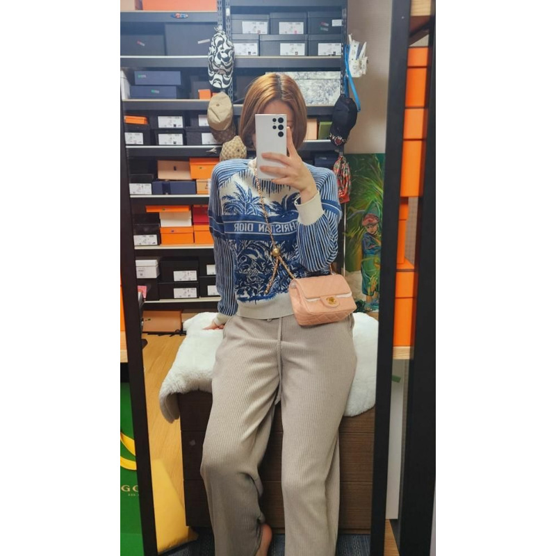 CHANEL Petit Sac Gold Ball Vintage Gold Quilted Chip in Peach Pink-10