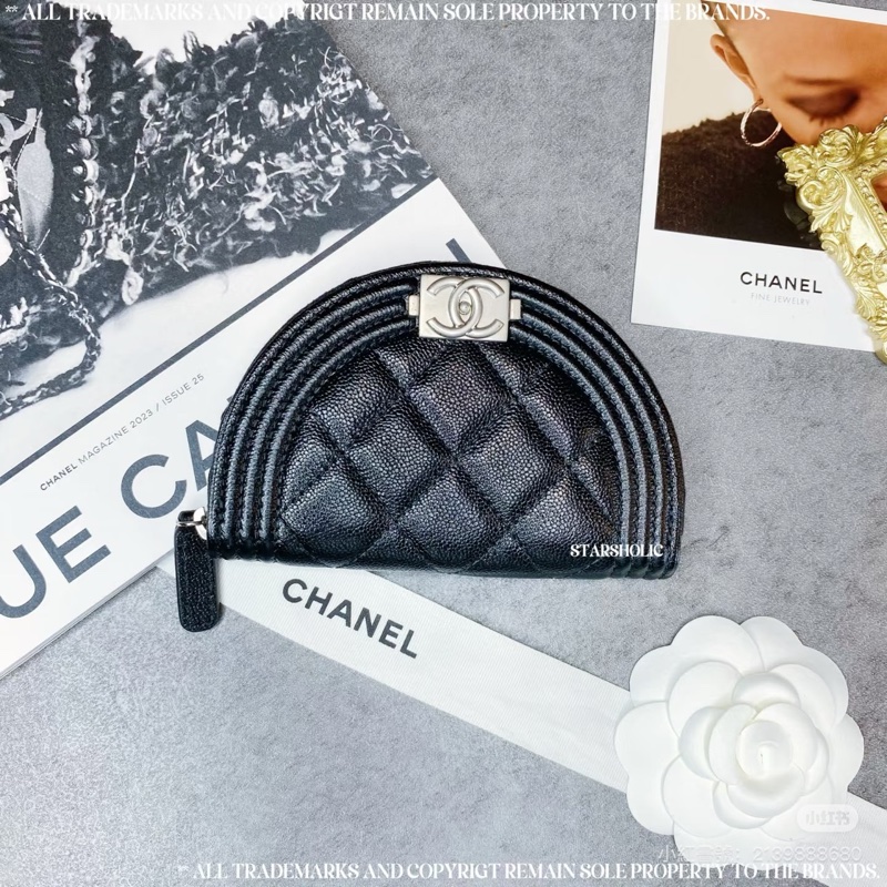 Chanel Boy 月亮零錢包 經典菱格紋 復古銀扣-0