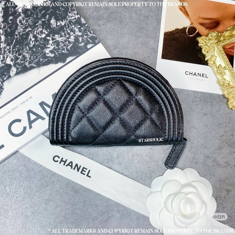 Chanel Boy 月亮零錢包 經典菱格紋 復古銀扣-1