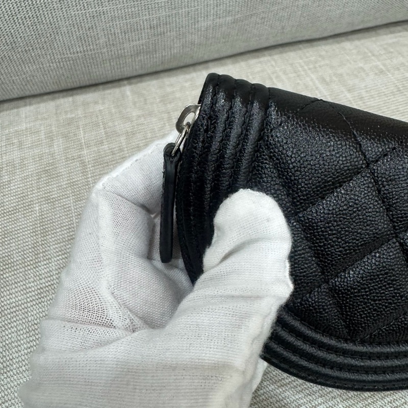 Chanel Boy 月亮零錢包 經典菱格紋 復古銀扣-14