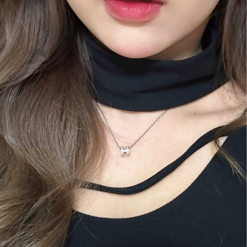 愛馬仕popH mini項鍊 玫瑰金奶茶色-2