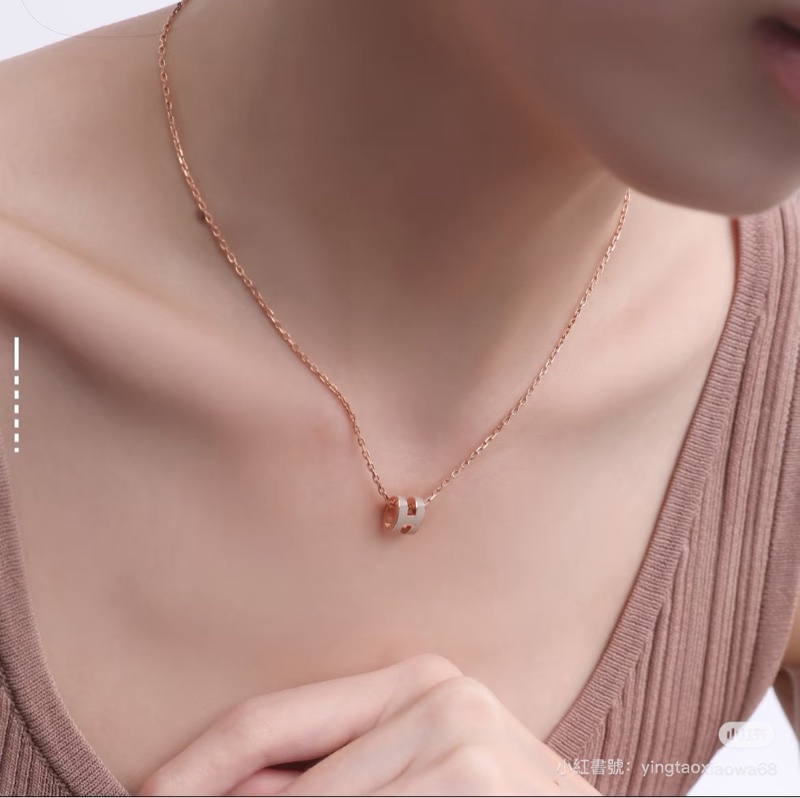 愛馬仕popH mini項鍊 玫瑰金奶茶色-4