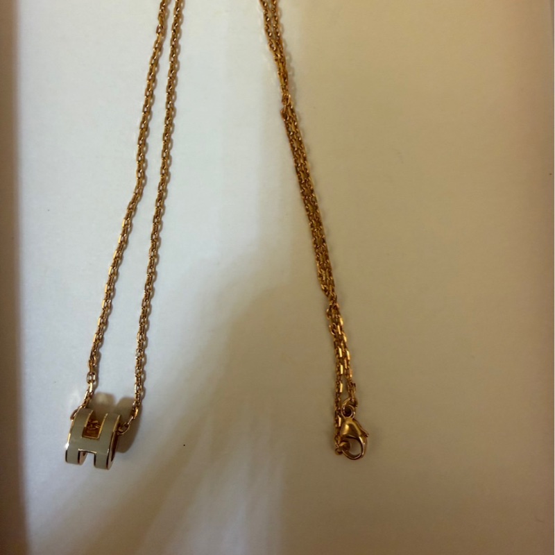 愛馬仕popH mini項鍊 玫瑰金奶茶色-8