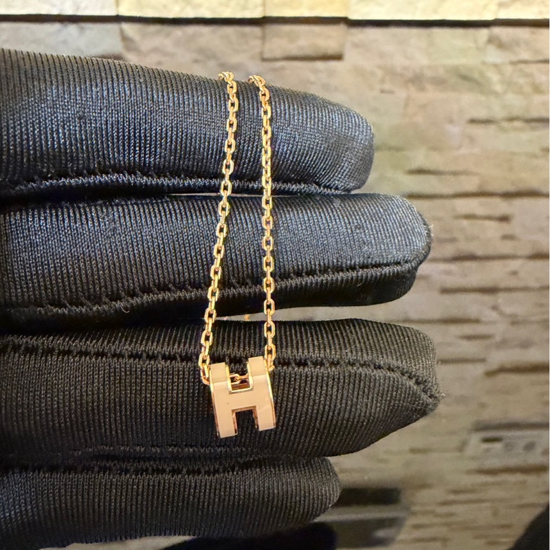 愛馬仕popH mini項鍊 玫瑰金奶茶色-9