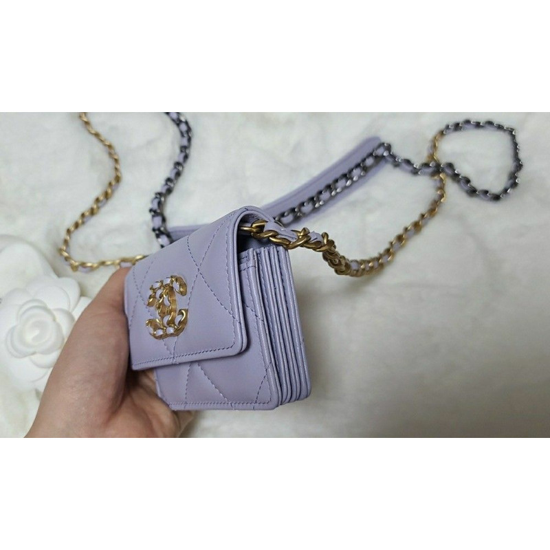 CHANEL 19卡位紫色風琴式斜挎皮夾零皮夾鏈條皮夾-5