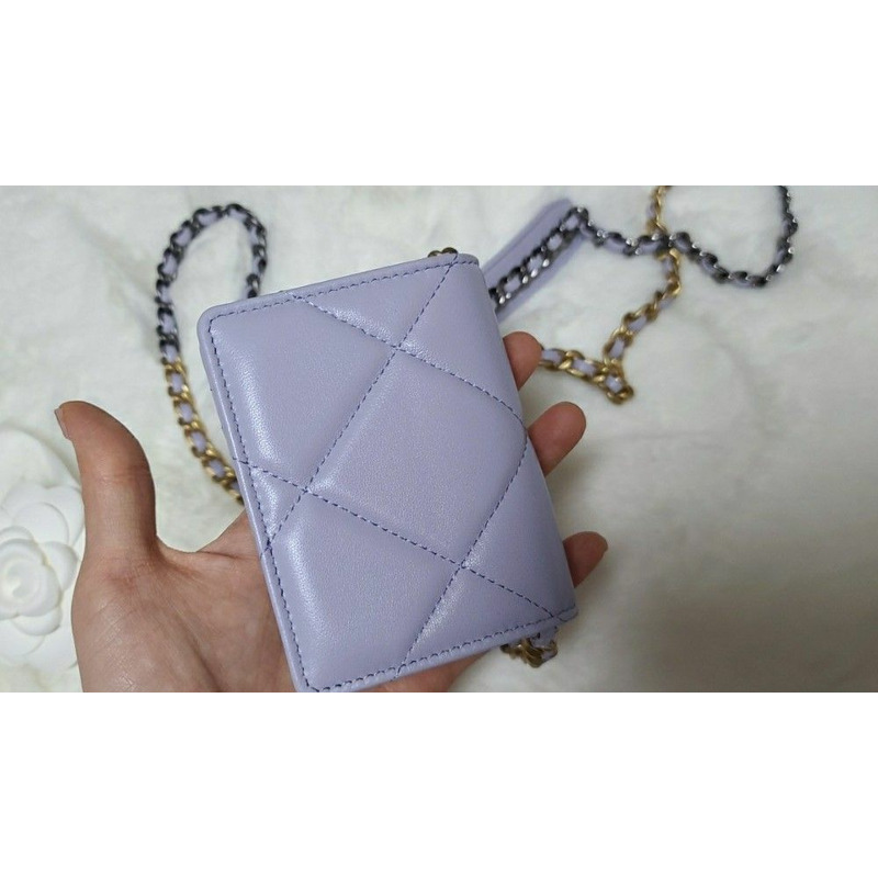 CHANEL 19卡位紫色風琴式斜挎皮夾零皮夾鏈條皮夾-7