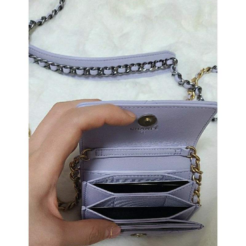 CHANEL 19卡位紫色風琴式斜挎皮夾零皮夾鏈條皮夾-14