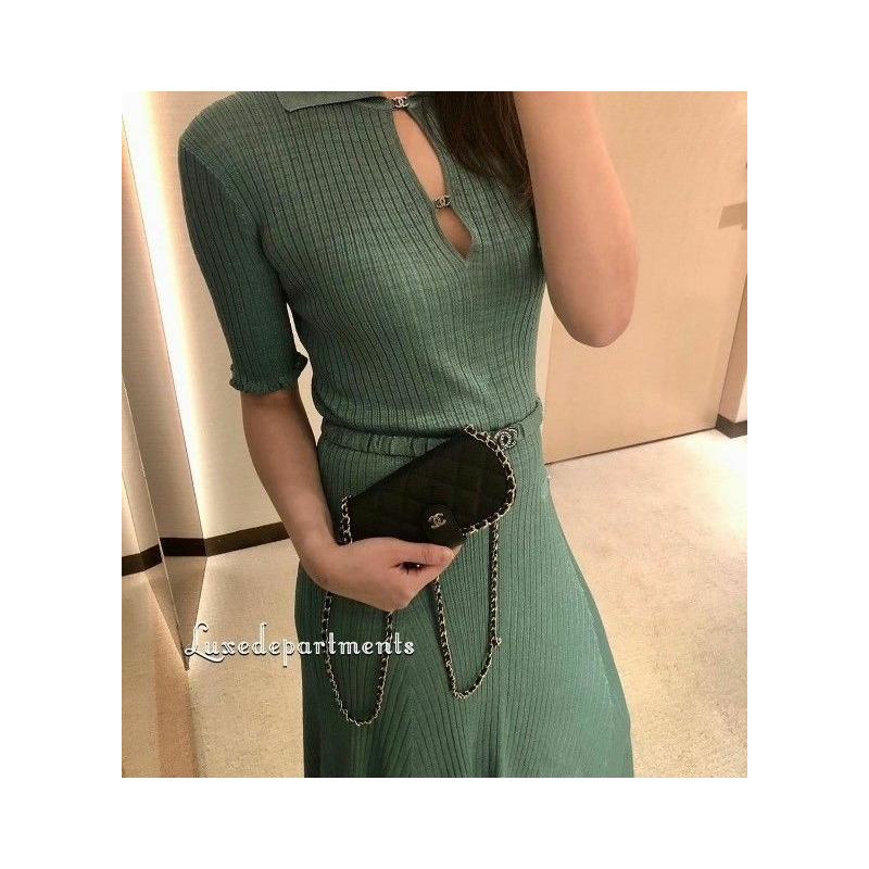 CHANEL 經典魚子醬黑色香巴拉鏈條包太陽眼鏡盒，可拆卸肩帶-13