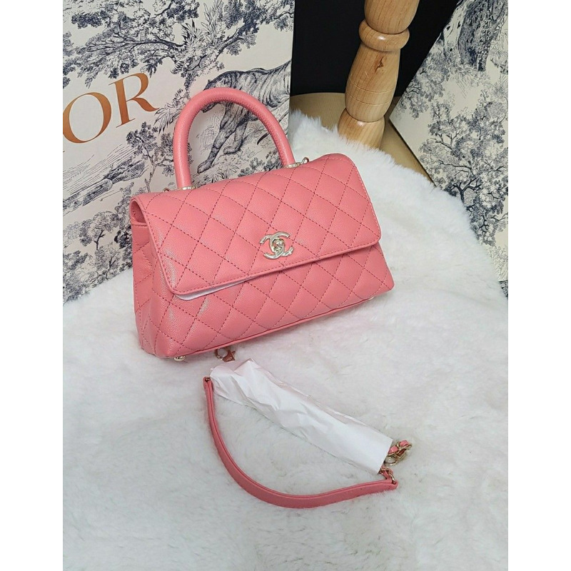 CHANEL 可可手柄小粉牛奶粉魚子醬絎縫香巴拉-13