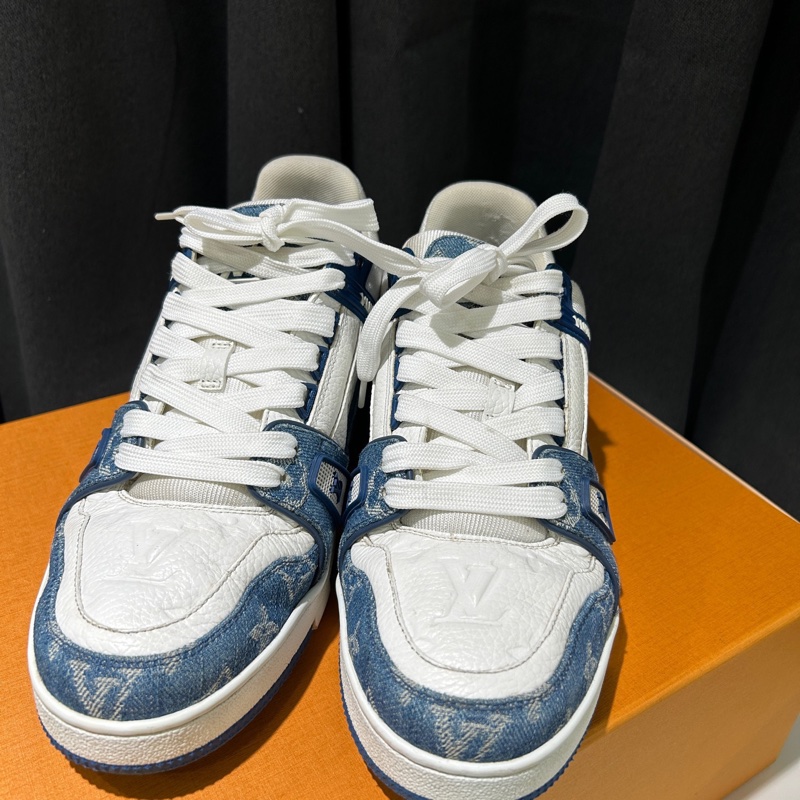 LOUIS+VUITTON+Trainer 牛仔布皮革 休閒 低幫時尚板鞋 男款 41碼牛仔藍白配色-0
