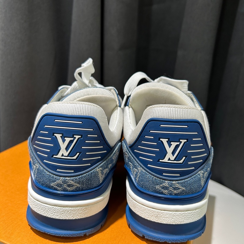 LOUIS+VUITTON+Trainer 牛仔布皮革 休閒 低幫時尚板鞋 男款 41碼牛仔藍白配色-6