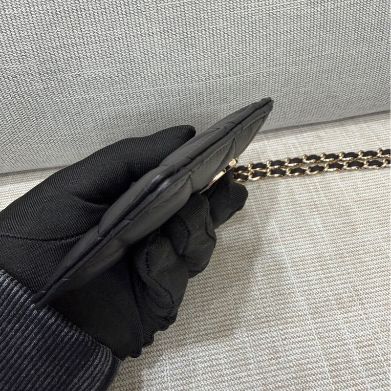 香奈兒 絎縫羊皮鏈條卡包 證件夾 通行證夾 黑色-8