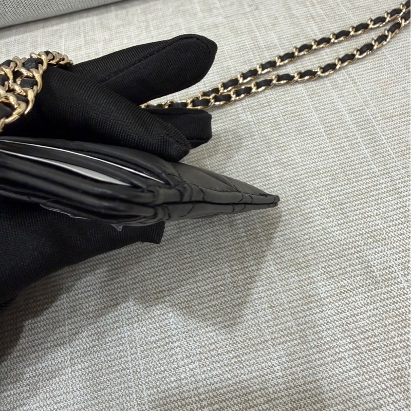 香奈兒 絎縫羊皮鏈條卡包 證件夾 通行證夾 黑色-10