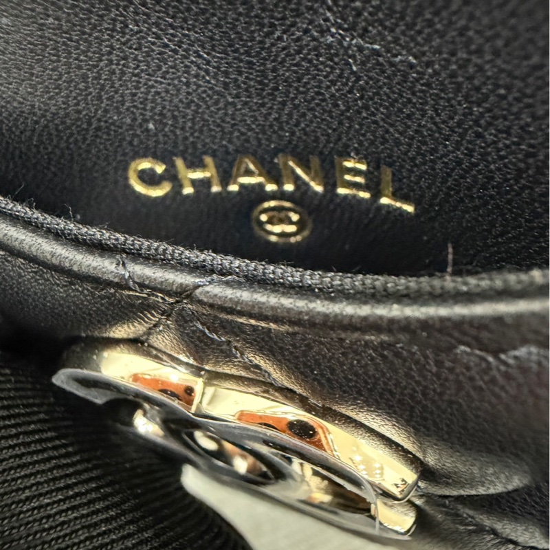 香奈兒 絎縫羊皮鏈條卡包 證件夾 通行證夾 黑色-14