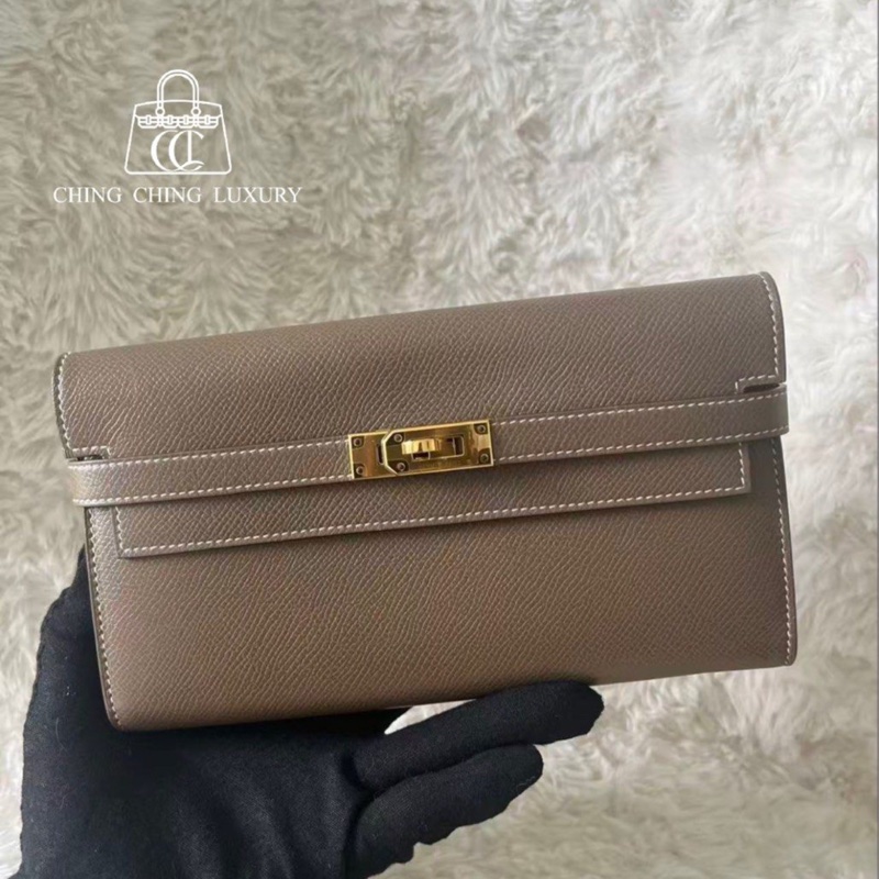🌈Hermes🧡Kelly Wallet🧡大象灰金扣🌟98.5新🌈Epsom皮🌟Stamp C🌟-0