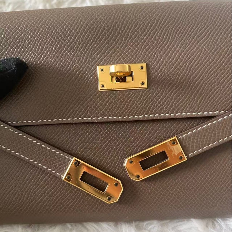 🌈Hermes🧡Kelly Wallet🧡大象灰金扣🌟98.5新🌈Epsom皮🌟Stamp C🌟-2