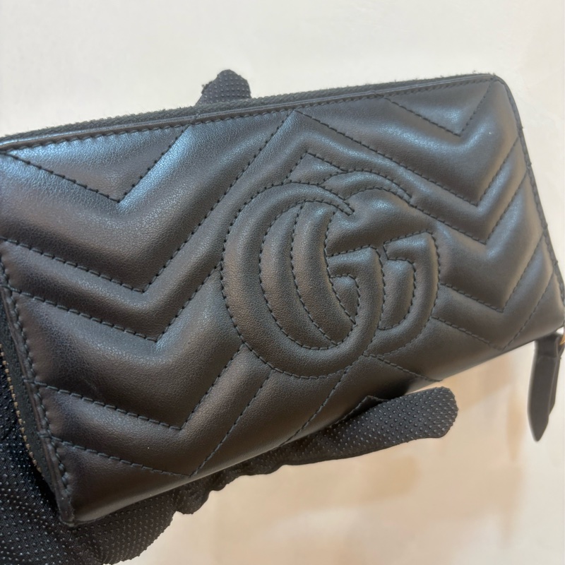 Gucci GG mormont黑牛皮金扣拉鍊長夾-2