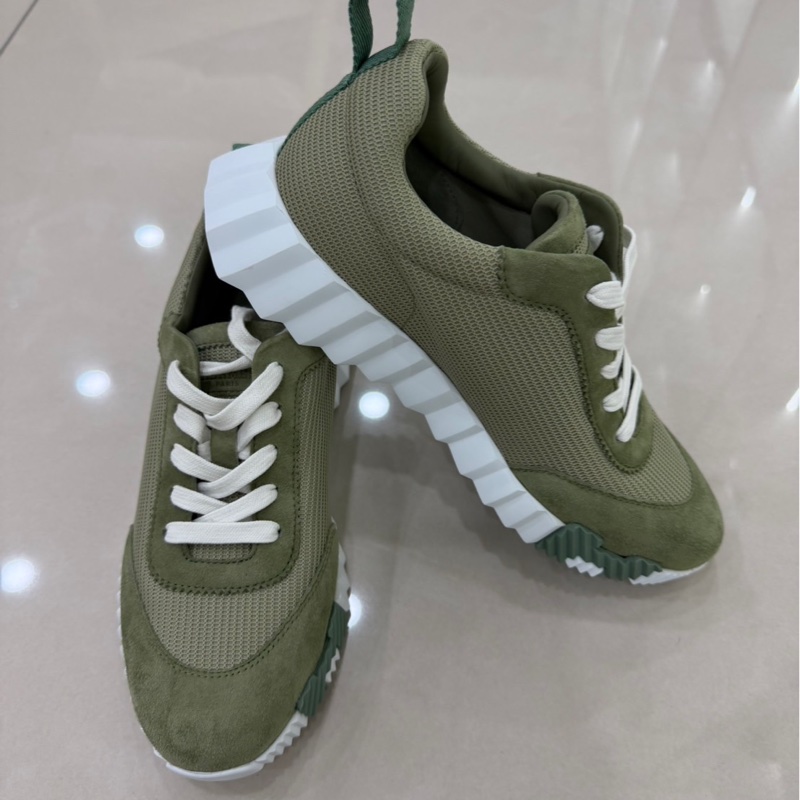 Hermes愛馬仕高科技網眼麂皮山羊皮運動鞋 瓷綠色-3