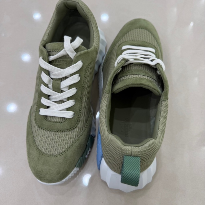 Hermes愛馬仕高科技網眼麂皮山羊皮運動鞋 瓷綠色-4