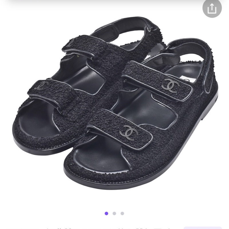 CHANEL 香奈兒經典雙C LOGOG毛呢魔術貼涼鞋黑色-3