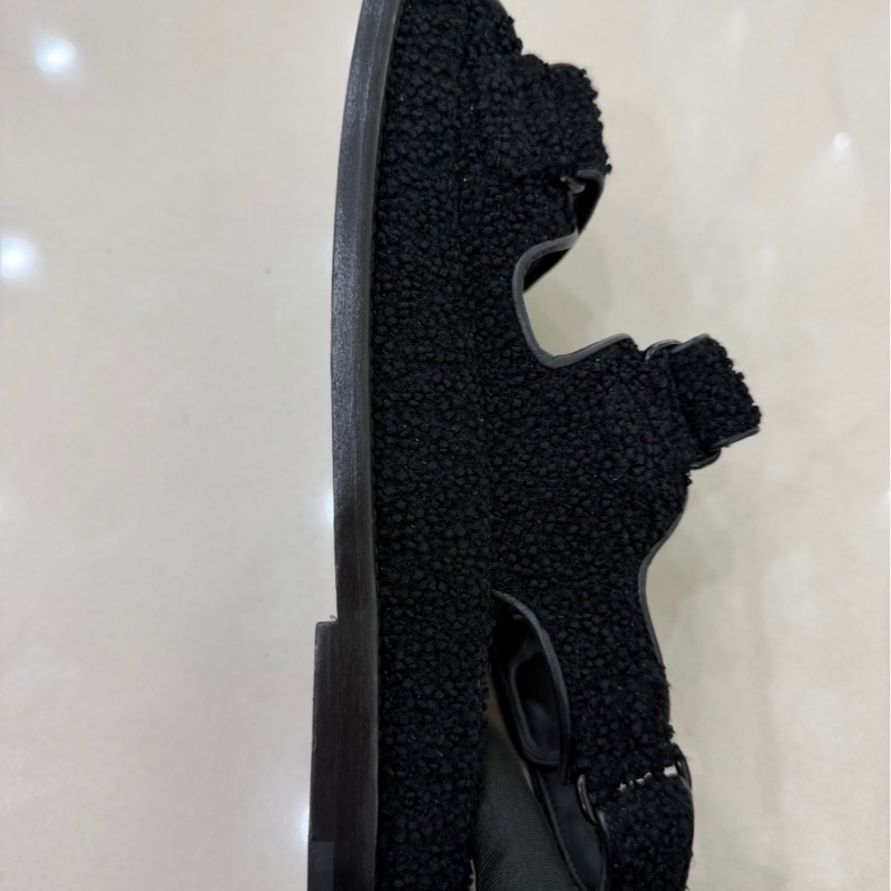 CHANEL 香奈兒經典雙C LOGOG毛呢魔術貼涼鞋黑色-11