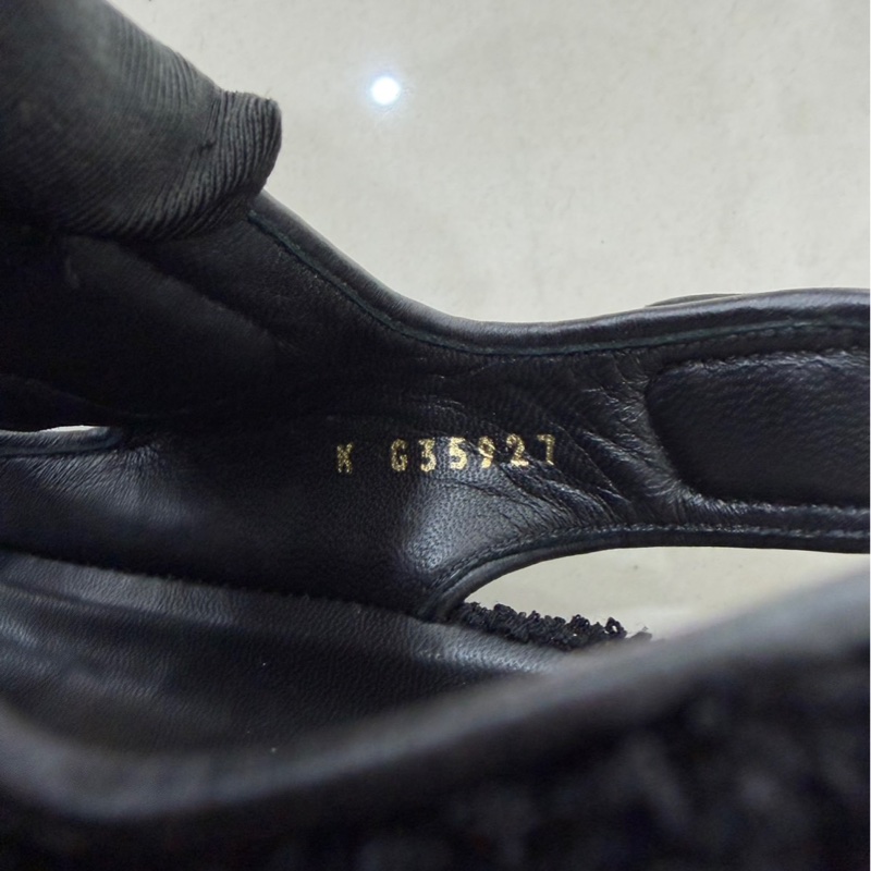 CHANEL 香奈兒經典雙C LOGOG毛呢魔術貼涼鞋黑色-14