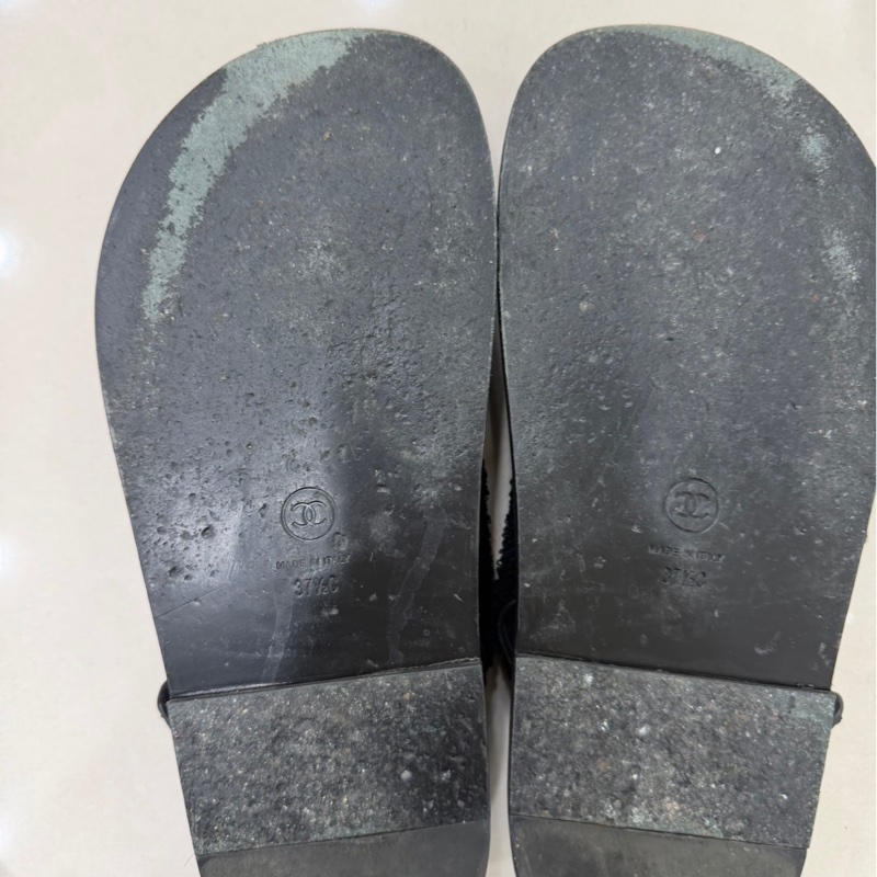 CHANEL 香奈兒經典雙C LOGOG毛呢魔術貼涼鞋黑色-30