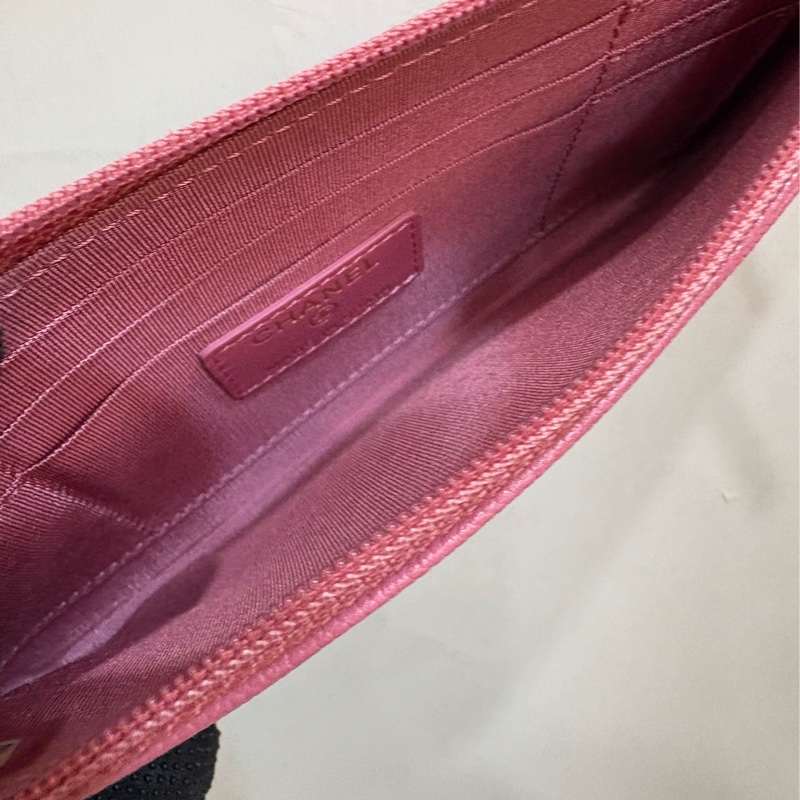 香奈兒 chanel 粉色荔枝皮一字扁長夾-4