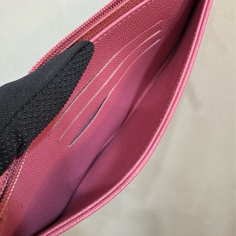 香奈兒 chanel 粉色荔枝皮一字扁長夾-5