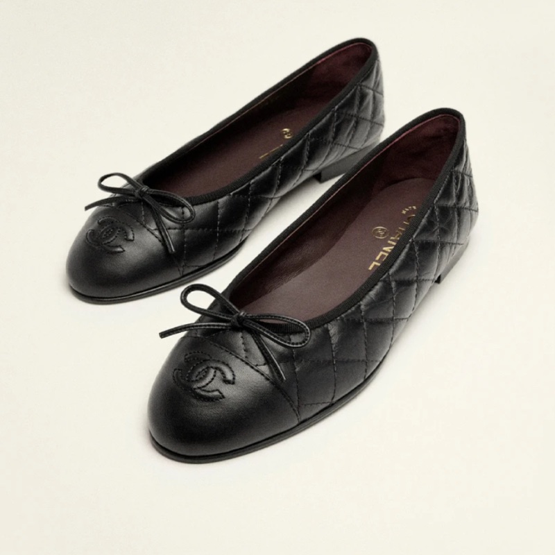 香奈兒 Chanel 芭蕾舞鞋 復古小牛皮黑 經典菱格紋-0
