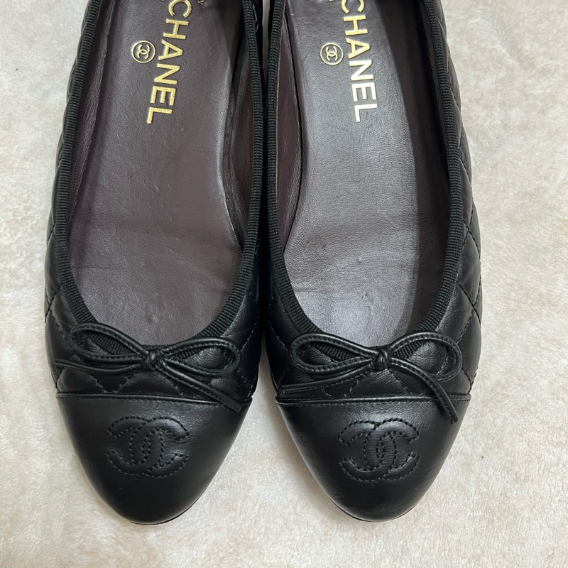 香奈兒 Chanel 芭蕾舞鞋 復古小牛皮黑 經典菱格紋-2
