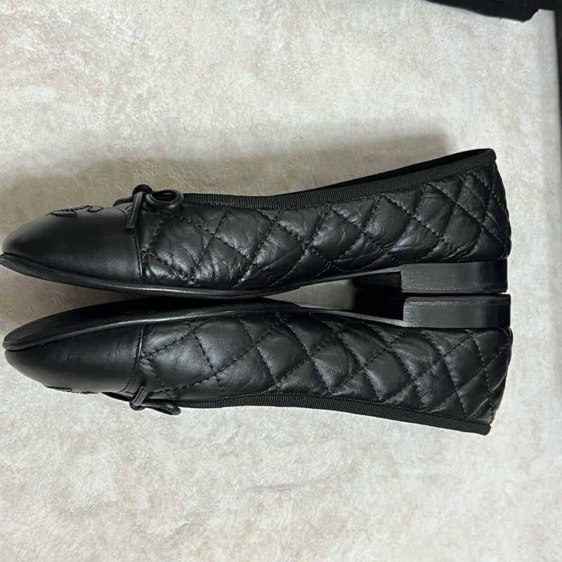 香奈兒 Chanel 芭蕾舞鞋 復古小牛皮黑 經典菱格紋-8