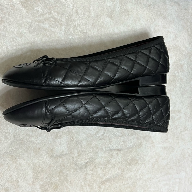 香奈兒 Chanel 芭蕾舞鞋 復古小牛皮黑 經典菱格紋-9