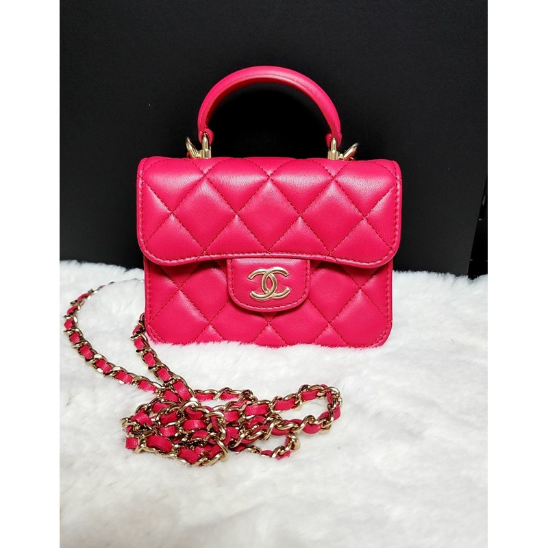 CHANEL 頂部提把翻蓋卡包金色黑色卡包斜背包 12345-0