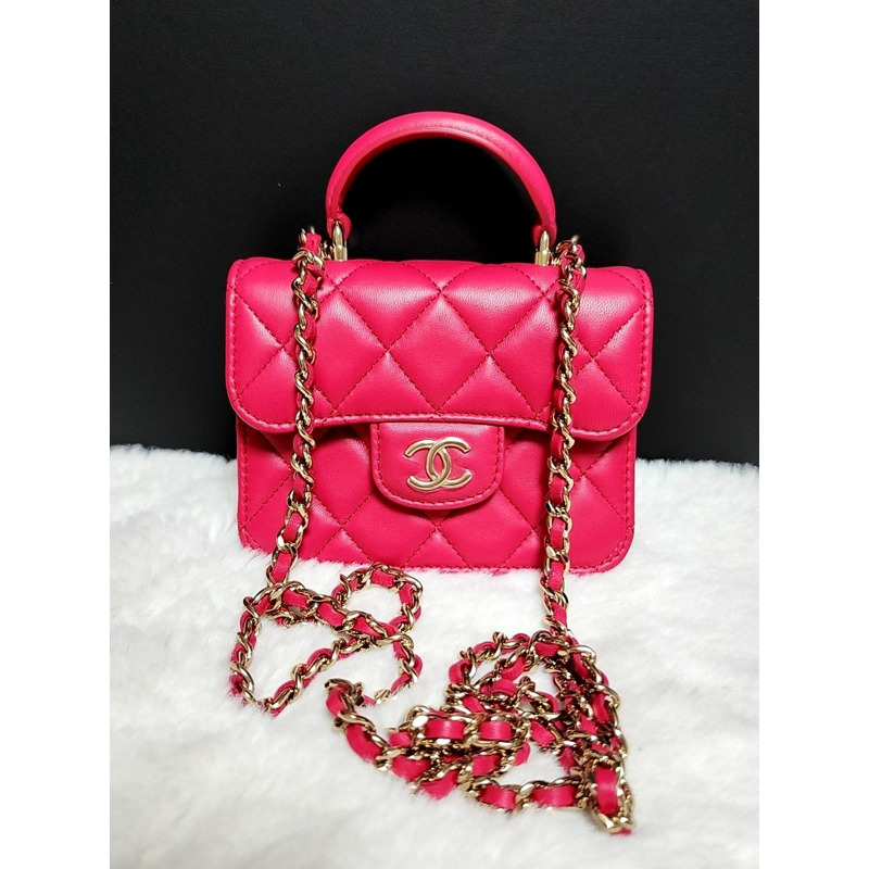 CHANEL 頂部提把翻蓋卡包金色黑色卡包斜背包 12345-1