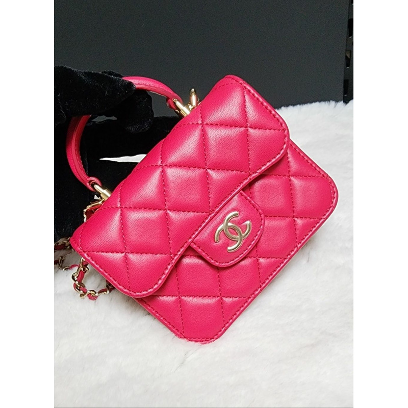 CHANEL 頂部提把翻蓋卡包金色黑色卡包斜背包 12345-2