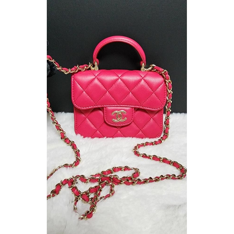 CHANEL 頂部提把翻蓋卡包金色黑色卡包斜背包 12345-5