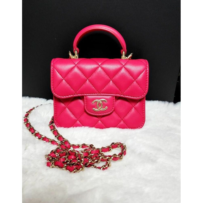 CHANEL 頂部提把翻蓋卡包金色黑色卡包斜背包 12345-6