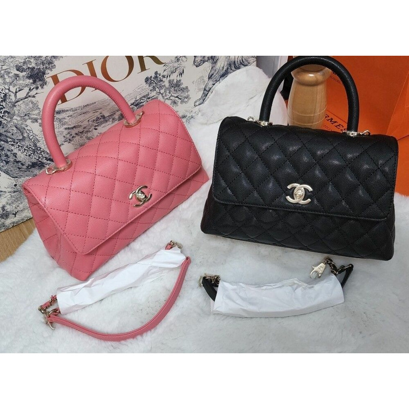 CHANEL 可可手柄小號黑色粉紅牛奶粉紅魚子醬絎縫香戈爾-1