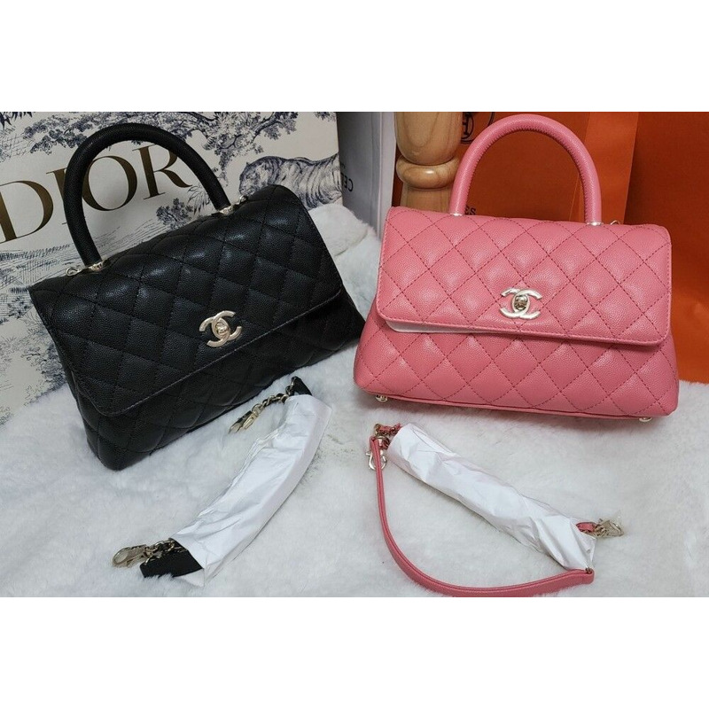 CHANEL 可可手柄小號黑色粉紅牛奶粉紅魚子醬絎縫香戈爾-2
