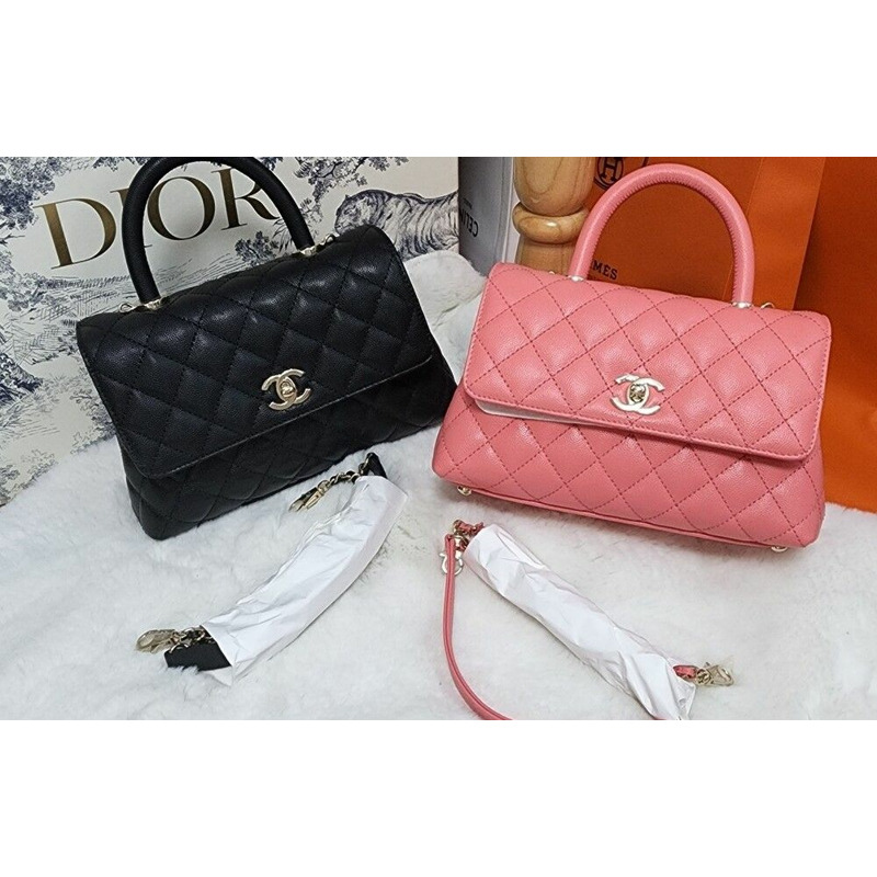 CHANEL 可可手柄小號黑色粉紅牛奶粉紅魚子醬絎縫香戈爾-3