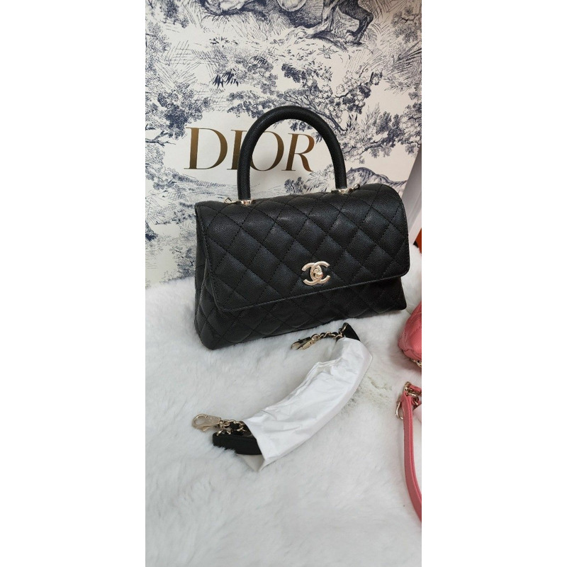 CHANEL 可可手柄小號黑色粉紅牛奶粉紅魚子醬絎縫香戈爾-5