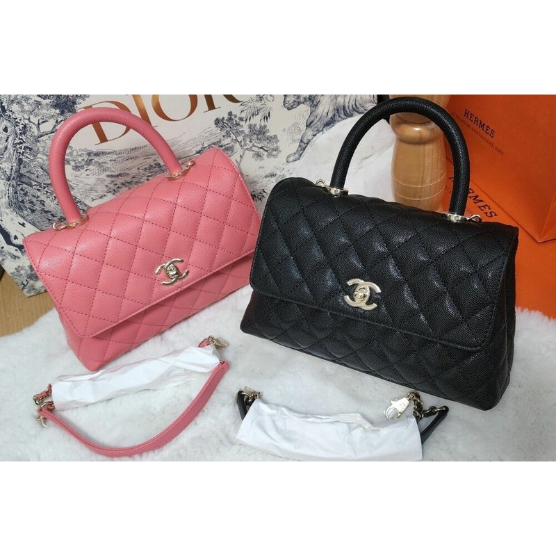 CHANEL 可可手柄小號黑色粉紅牛奶粉紅魚子醬絎縫香戈爾-6