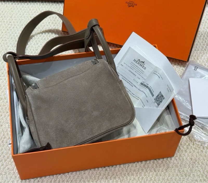 有購証🩷✨ 99新 Hermes/ 愛馬仕Mini lindy 大象灰麂皮銀扣，B刻全套-1