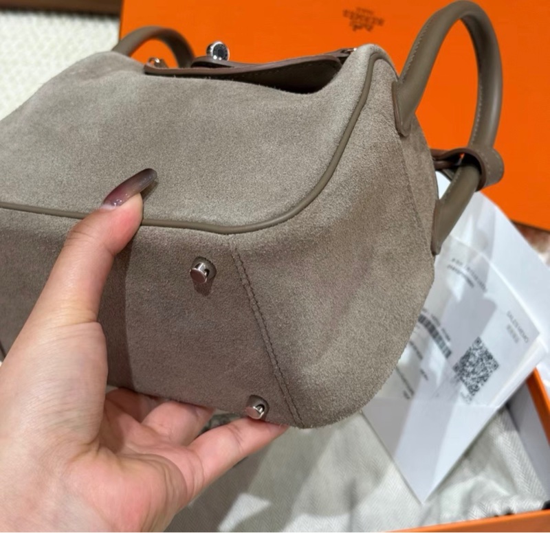 有購証🩷✨ 99新 Hermes/ 愛馬仕Mini lindy 大象灰麂皮銀扣，B刻全套-2